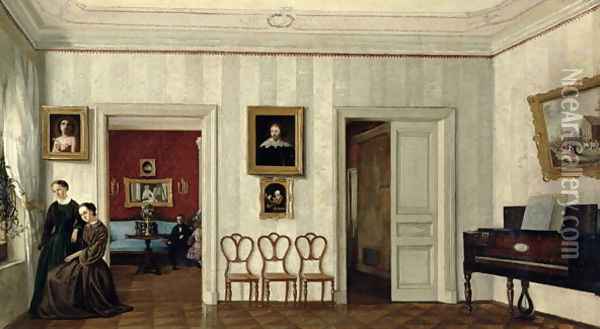 The small hall with the piano Oil Painting - Anonymous Artist