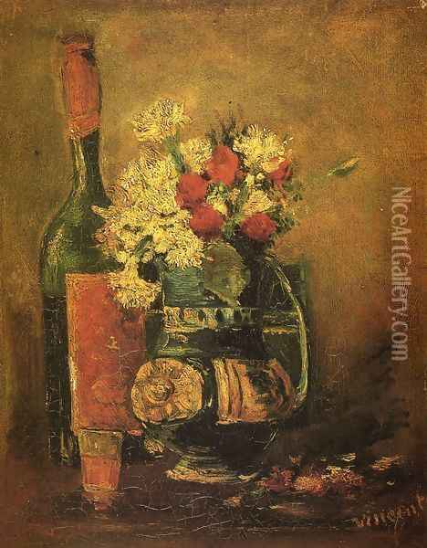 Vase with Carnations and Bottle Oil Painting - Vincent Van Gogh