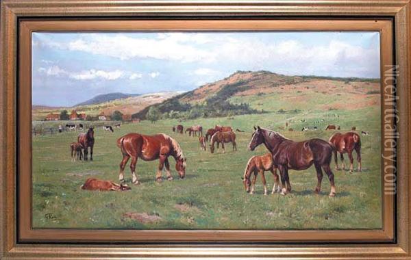Konie Na Lace Oil Painting - Georg Koch