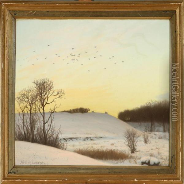 Winter Landscape Atsunset Oil Painting - Adolf Larsen
