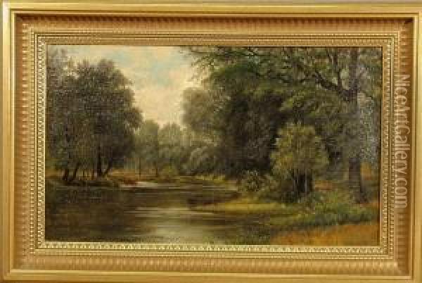 Summer Landscape Painting With Tree Lined Stream Oil Painting - William Louis Sonntag