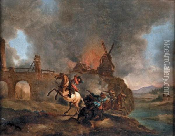 Choc De Cavalerie Devant Un Moulin Oil Painting - Jan Peeter Verdussen