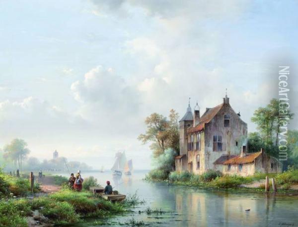 Zomerlandschap Met Vissers Aan Een Vaart Oil Painting - Lodewijk Johannes Kleijn