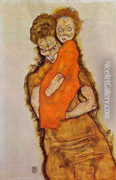 Mother And Child Oil Painting - Egon Schiele