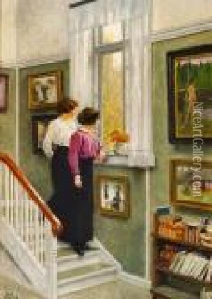 The Artist's Wife And Daughter In The Hall Of Their Villa On Sofievej, Hellerup Oil Painting - Paul-Gustave Fischer