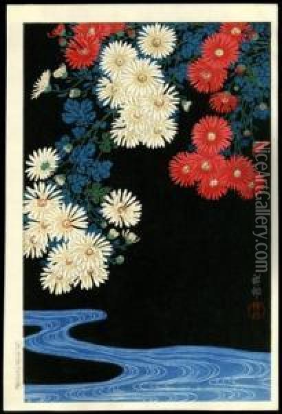 Chrysanthemum And Stream Oil Painting - Ohara Koson