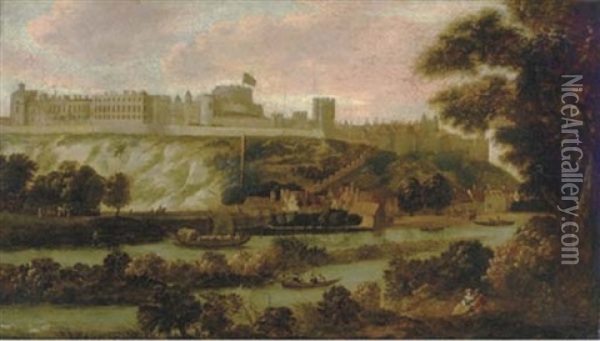 A View Of Windsor Castle With Boats On The River Thames Oil Painting - Johannes Vorsterman