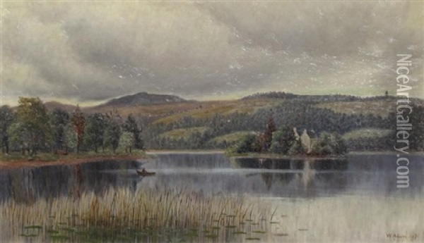 Rowboat In Marshland Oil Painting - William C. Adam