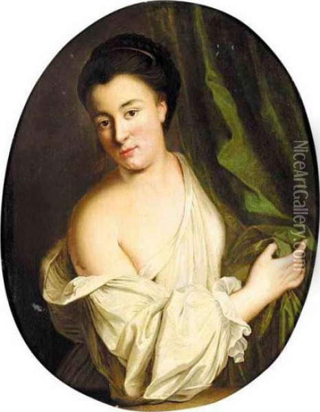 A Portrait Of A Woman, Half Length, Wearing A White Shirt Oil Painting - Jean Baptiste Greuze