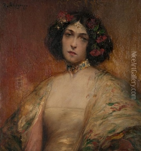 Portrait D'une Jeune Femme Orientale Oil Painting - Raymond Allegre