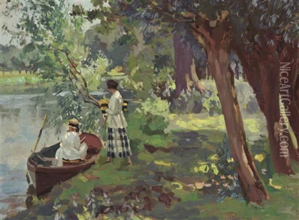 The River Bank Oil Painting - Algernon Talmage