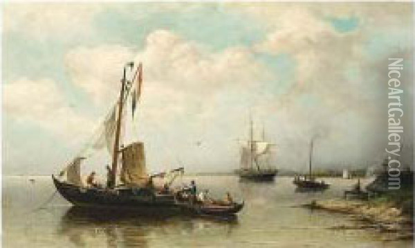 Shipping In A Calm Oil Painting - Nicolaas Riegen