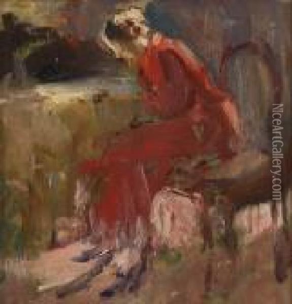 Figura In Rosso Oil Painting - Luigi Crisconio