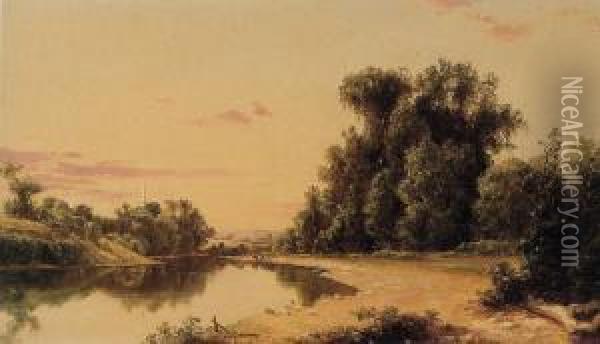 Esopus River Landscape, Hurly, New York Oil Painting - David Johnson
