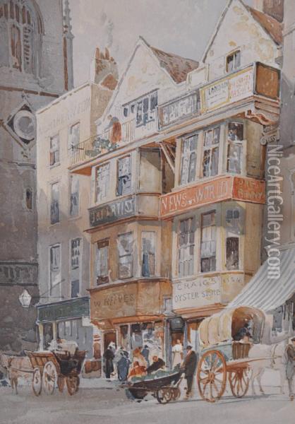 Horsedrawn Carts In Fleet Street Oil Painting - Sir Ernest George