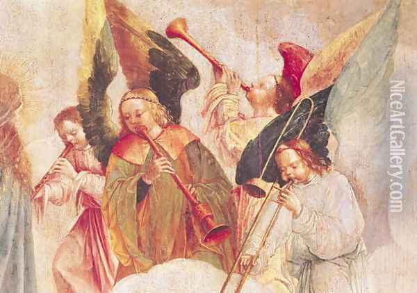 Musical Angels (detail-1, from The Assumption of the Virgin) Oil Painting - Carlos Taborda Vlame Frey
