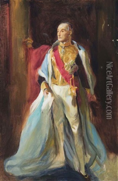 Preparatory Sketch Of Sir Rufus Daniel Isaacs (1860-1935), 1st Marquess Of Reading And Viceroy Of India, 1926, Wearing The Robes Of The Grand Master Of The Star Of India Oil Painting - Philip Alexius De Laszlo