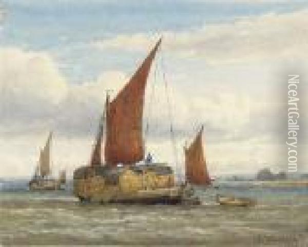 Hay Barges On The Estuary Oil Painting - Edward R.W.S Duncan