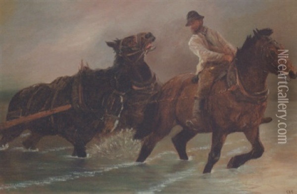 Horse In The Surf Oil Painting - George Bouverie Goddard