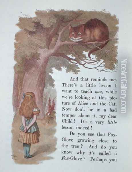 Alice and the Cheshire Cat, illustration from Alice in Wonderland, published in London, 1889 Oil Painting - Emily Gertrude Thomson