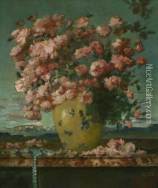 Roter Rosenstraus Oil Painting - Anton Mueller-Wischin