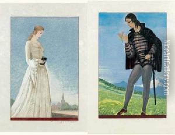 [femme Troubadour ; Homme Troubadour]. Vers 1925 Oil Painting - Francois-Louis Schmied