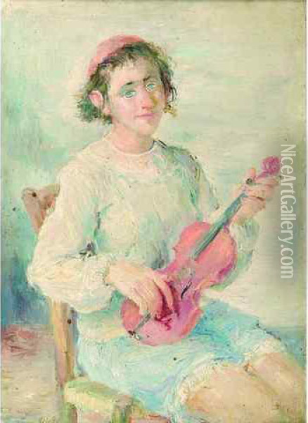 Jeune Violoniste. Oil Painting - Jacob, Jacques Balgley