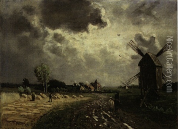 Landschaft Mit Windmuhle (+ Landschaft Mit Birke; Pair) Oil Painting - Karl Buchholz