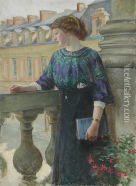 Marie-louise, Soeur De L'artiste, A Versailles Oil Painting - Henri Girault De Nolhac