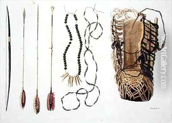 Weapons tools and jewellery of Puri and Botocudos tribes Rio Grande region Paraguay and Brazil Oil Painting - Paolo Fumagalli