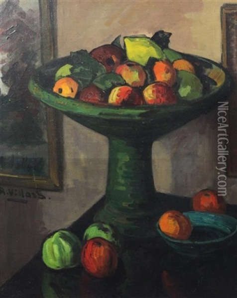 Still Life With Bowl Of Fruit C.1907 Oil Painting - Antoine Villard