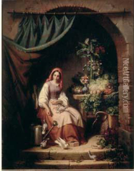 Jeune Fleuriste Oil Painting - Helisena Girl