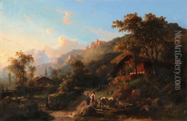 Sommerliche Landschaft Im Berner Oberland Oil Painting - Karl Friedrich Toeche