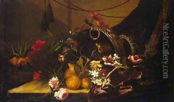 Fruit and Flowers Oil Painting - Jean-Baptiste Monnoyer