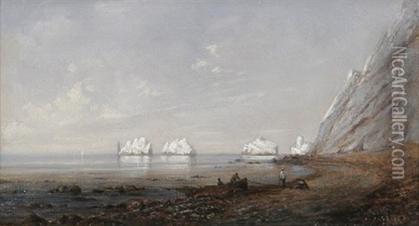 Fischerboote In Einer Bucht Der Isle Of Wight Mit Blick Auf Die Kreidefelsten Needles Oil Painting - Anton Perko