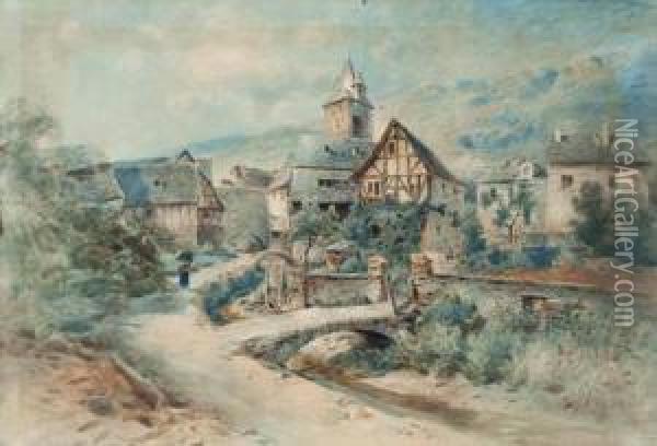 Deutsches Dorf Mit Alten Fachwerkhausern Oil Painting - Nicolai Von Astudin