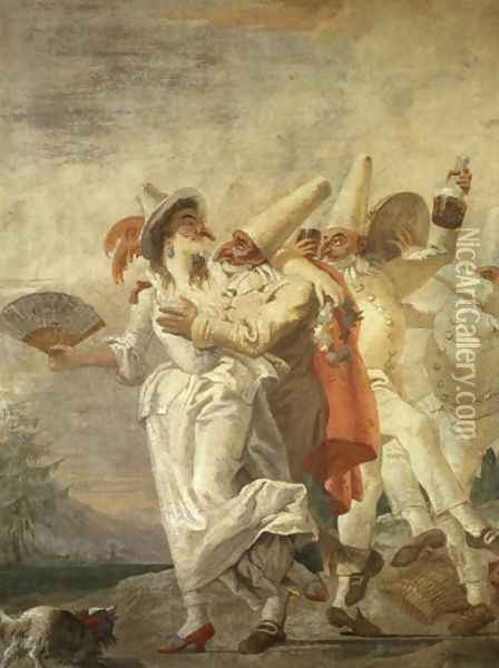 Pulcinella in Love, c.1793 Oil Painting - Giovanni Domenico Tiepolo