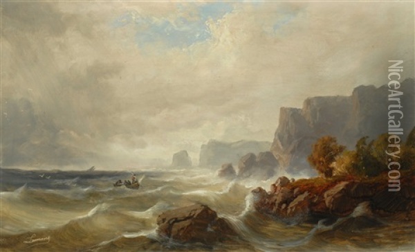 Boat On High Seas Oil Painting - Alexander Francois Loemans