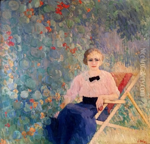 Femme Du Peintre Au Jardin Oil Painting - Charles Dehoy