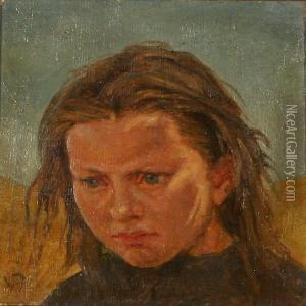 A Young Girl In The Field Oil Painting - Valdemar Irminger