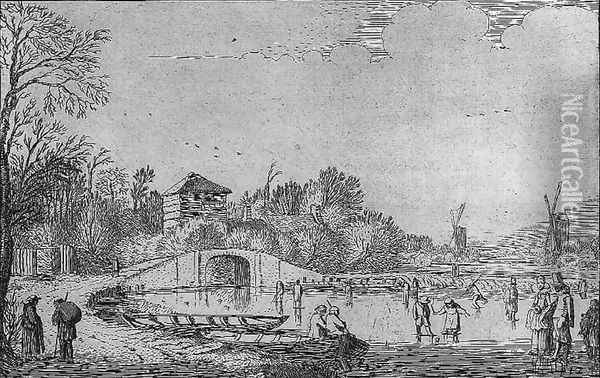 Skaters on a River 1616 Oil Painting - Jan van de, II Velde