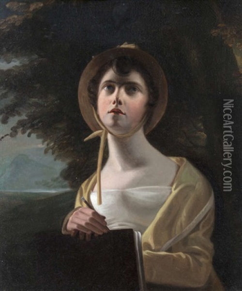 A Young Female Artist Oil Painting - George C. Watson