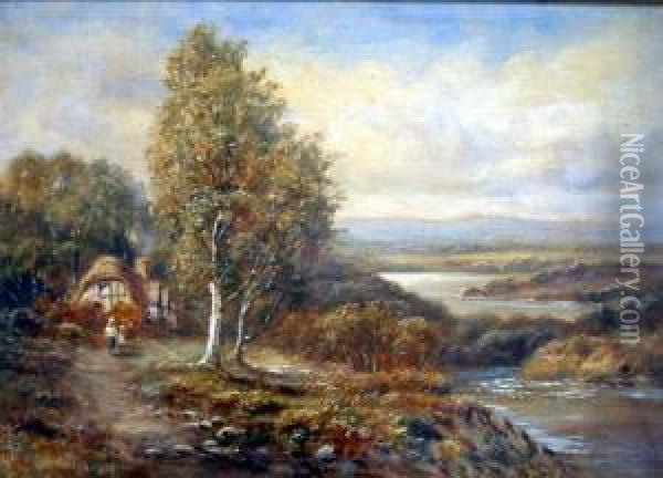 Figures In An Extensive Landscape Oil Painting - Sidney Yates Johnson
