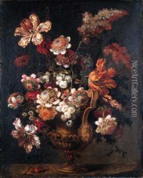 Bouquets Et Fleurs Dans Des Vases En Orfevrerie Oil Painting - Jean Baptiste Belin de Fontenay
