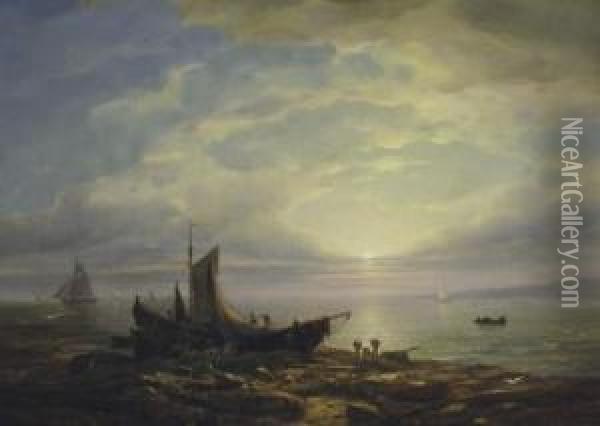 Evening Mood In A Sea Landscape Oil Painting - Friedrich I Preller
