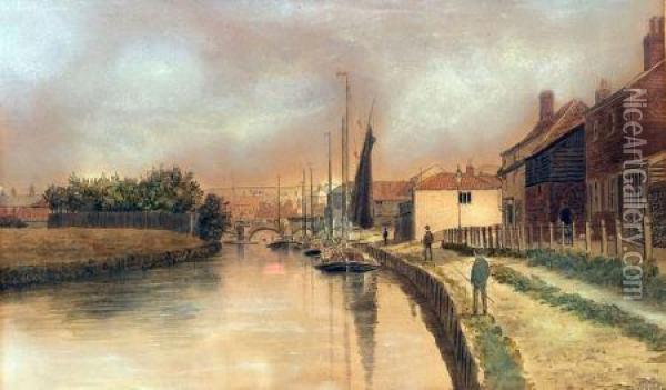 Bridge From Pulls Ferry - Norwich Oil Painting - William Frederick Austin