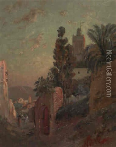 Village Et Mosquee De Sidi-l-halaoui Pres De Tlemcen Oil Painting - Maxime Noire