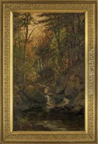 Woodland Landscape View With A Rushing 
Stream Oil Painting - William Preston Phelps