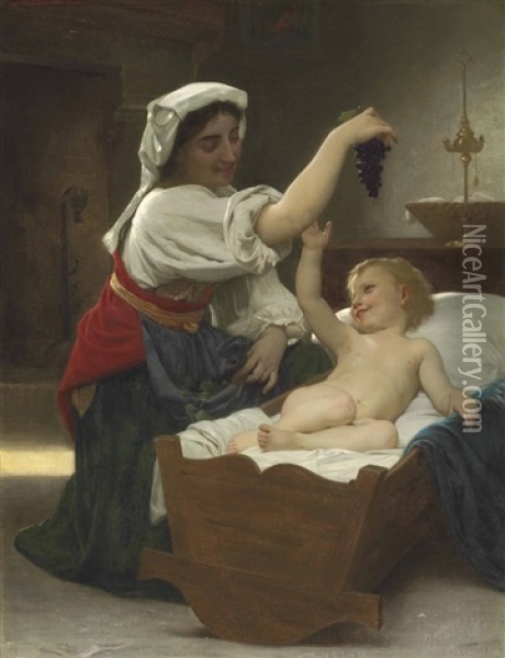 La Grappe De Raisin (premiere Reduction) Oil Painting - William-Adolphe Bouguereau