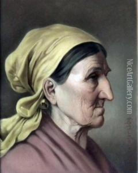 Shoulder Length Portrait Of An Elderly Peasant Woman Oil Painting - A Schirnhofer